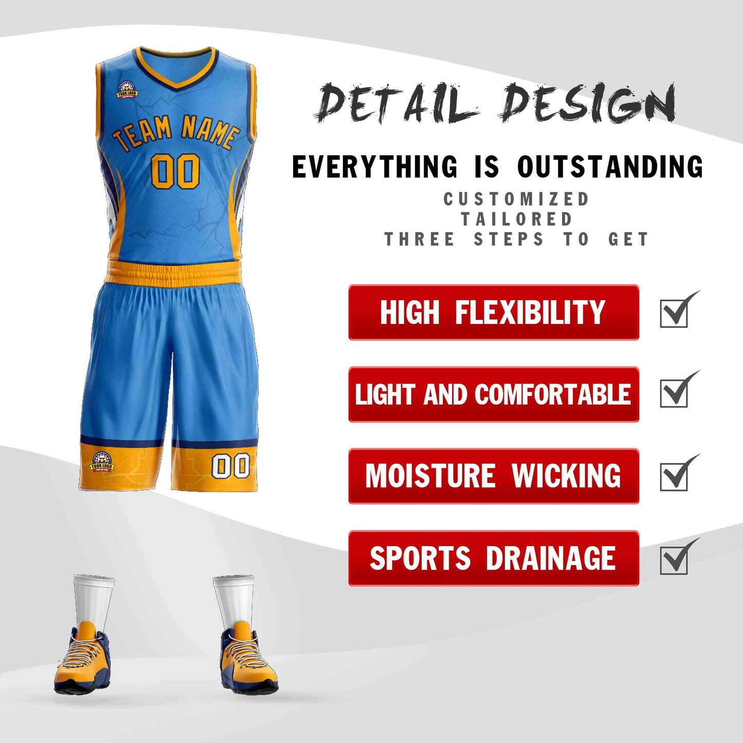 Custom Powder Blue Gold-Navy Graffiti Pattern Sets Lightning Basketball Jersey Limited