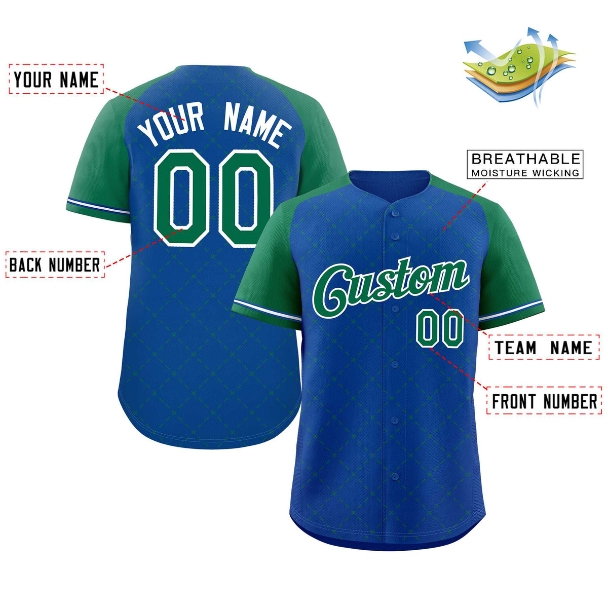 Custom Royal Kelly Green-White Rhombus Authentic Baseball Jersey Limited