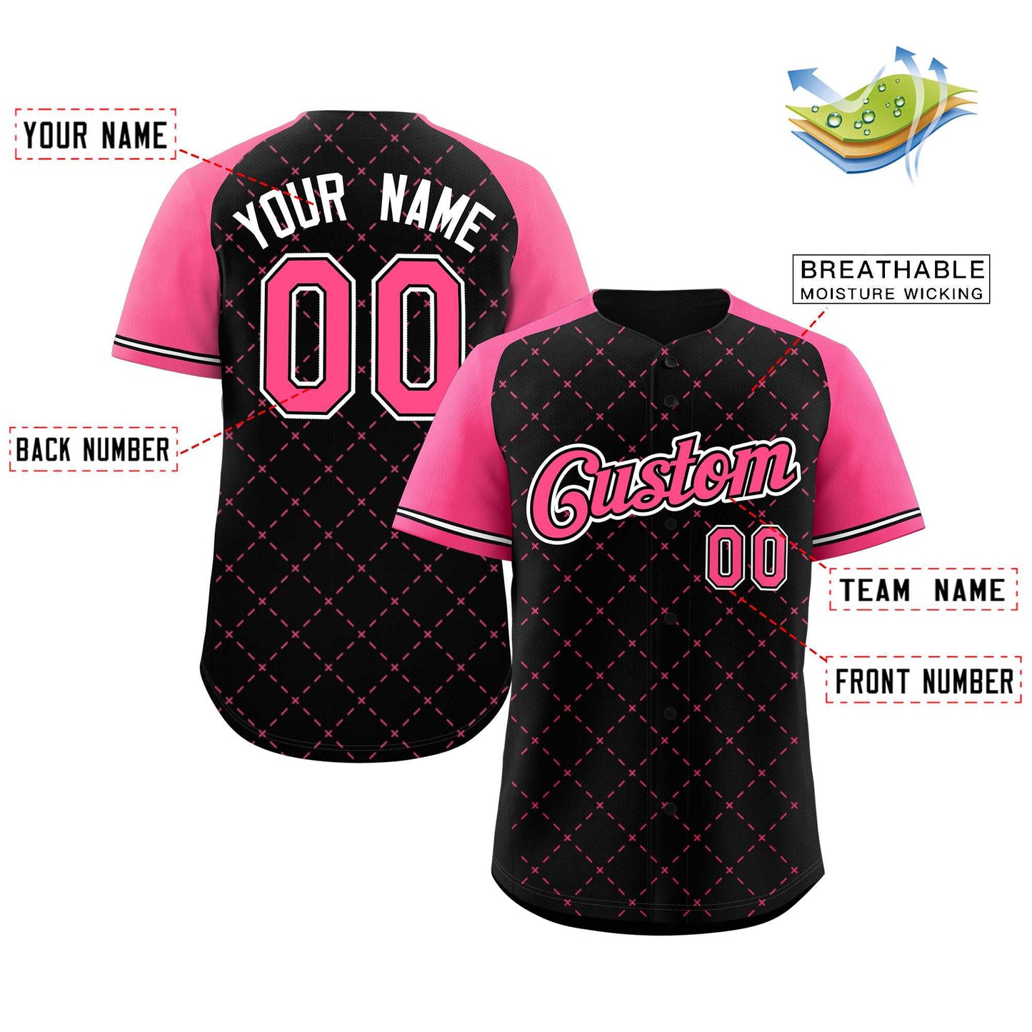 Custom Black Pink Black-White Rhombus Authentic Baseball Jersey Limited