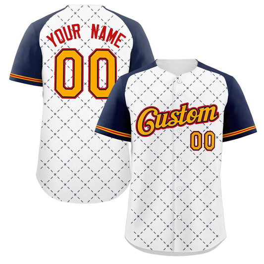Custom White Yellow Navy-Red Rhombus Authentic Baseball Jersey