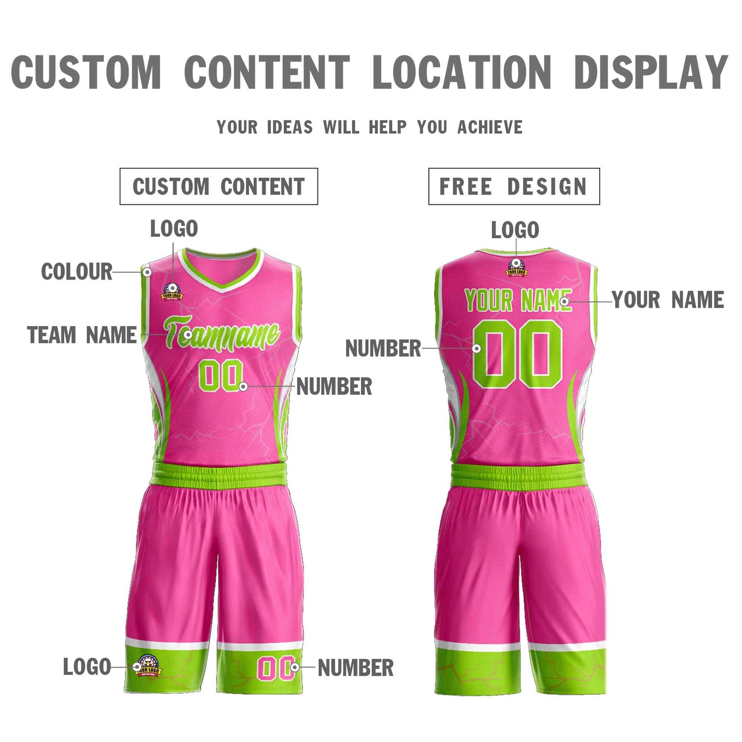 Custom Pink Neon Green-White Graffiti Pattern Sets Lightning Basketball Jersey Limited