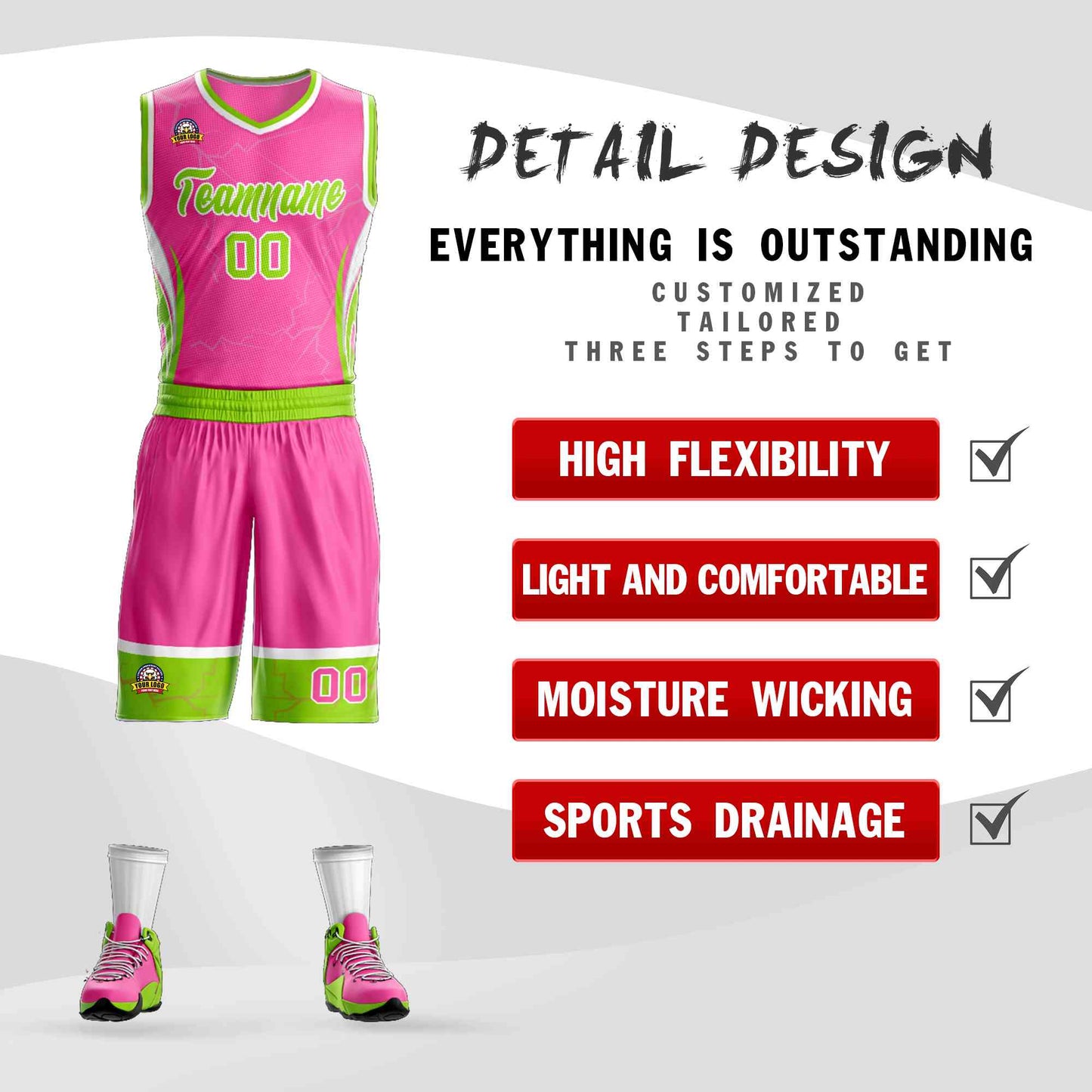 Custom Pink Neon Green-White Graffiti Pattern Sets Lightning Basketball Jersey Limited