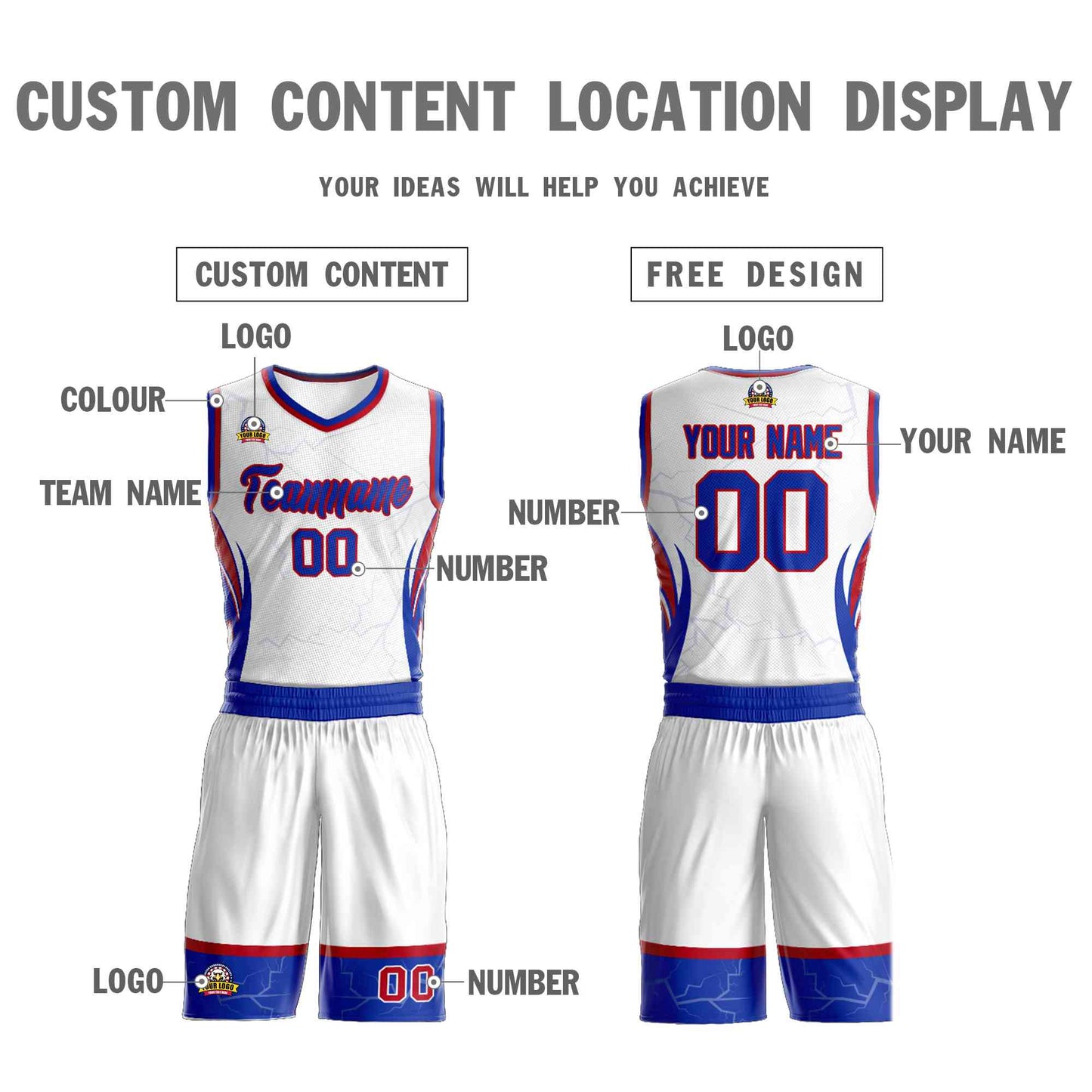 Custom White Royal-Red Graffiti Pattern Sets Lightning Basketball Jersey Limited