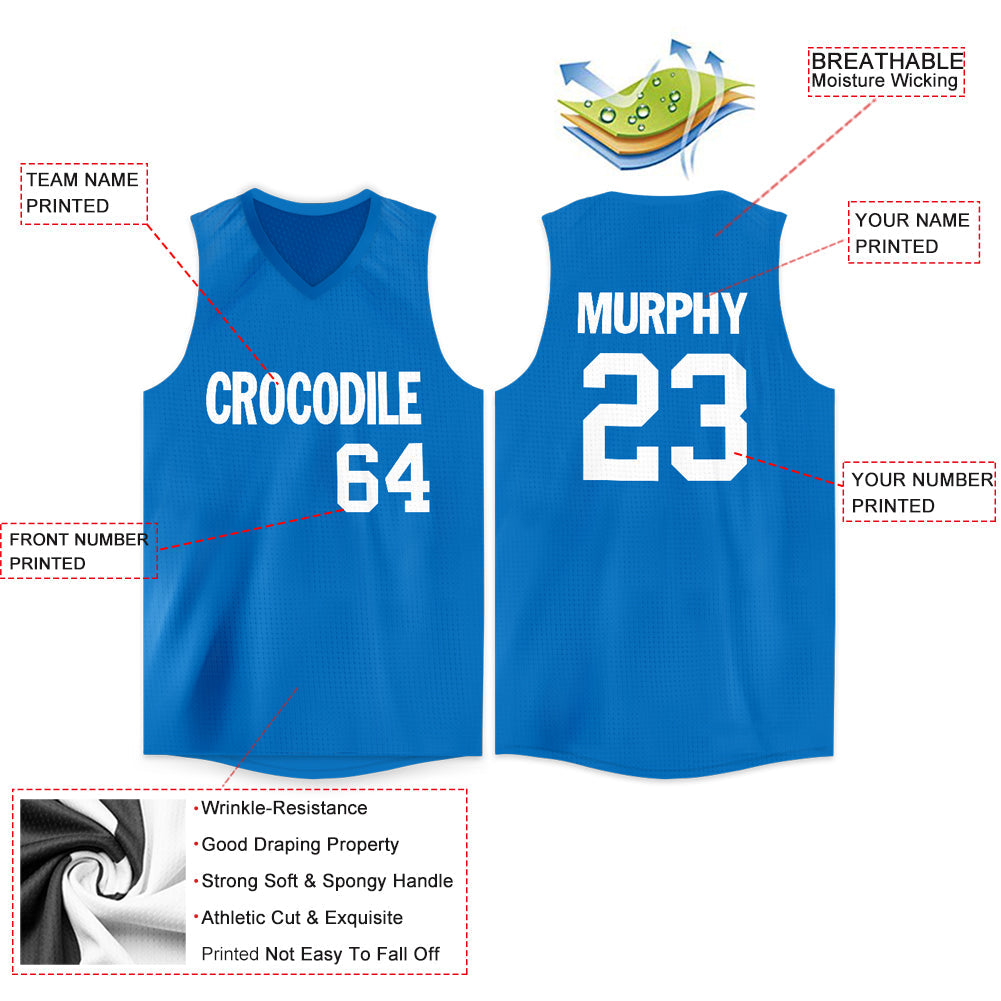 Custom Blue White V-Neck Basketball Jersey Limited