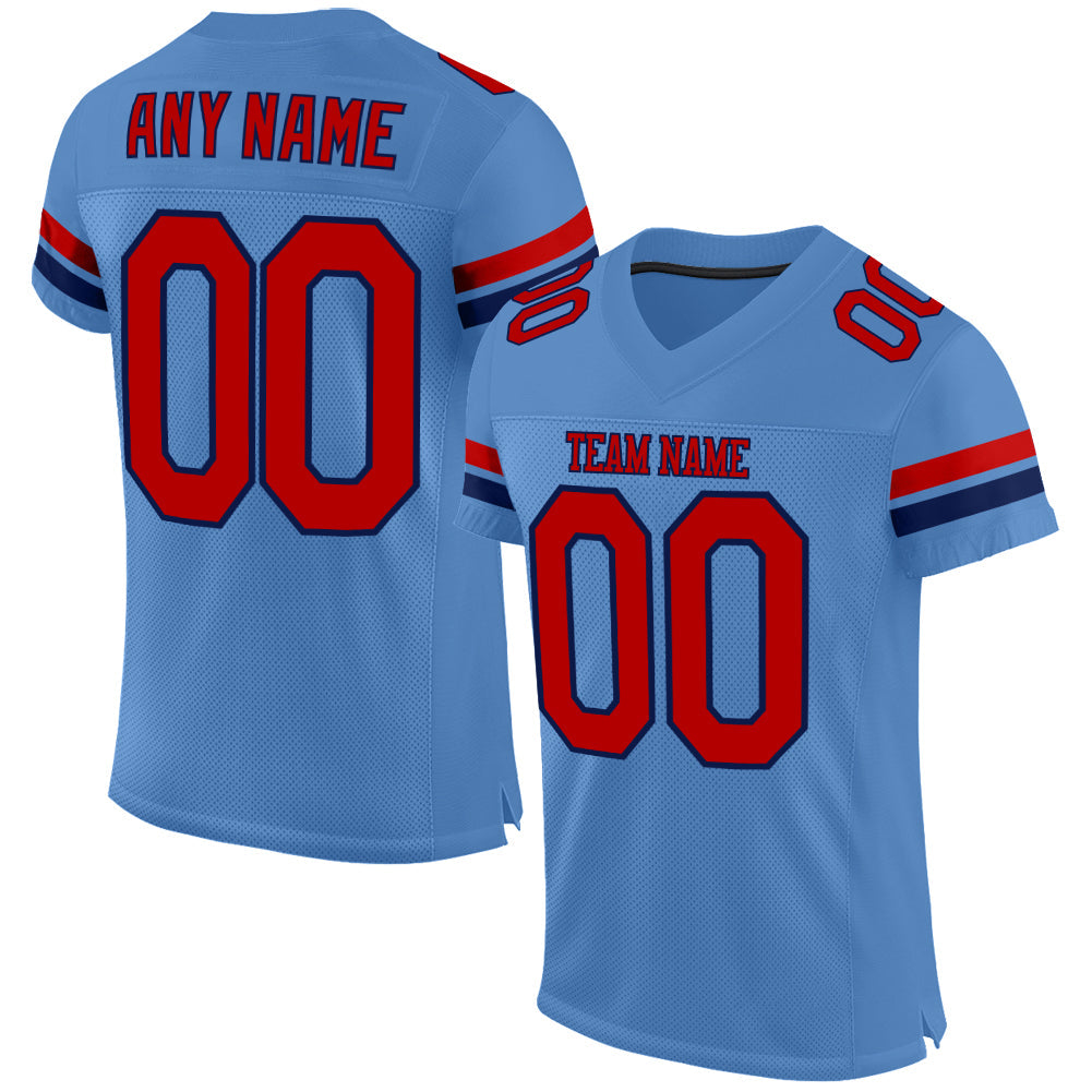 Custom Powder Blue Red-Navy Mesh Authentic Football Jersey Limited