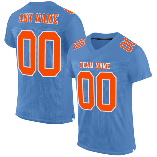 Custom Light Blue Orange-White Mesh Authentic Football Jersey Limited