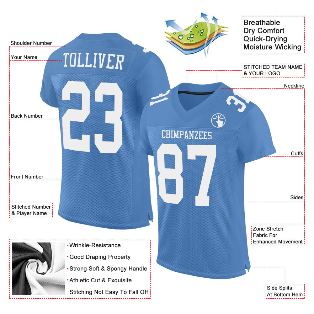 Custom Light Blue White Mesh Authentic Football Jersey Limited