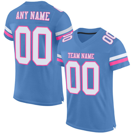 Custom Electric Blue White-Pink Mesh Authentic Football Jersey Limited