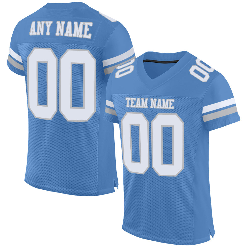 Custom Electric Blue White-Gray Mesh Authentic Football Jersey Limited