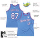 Custom Light Blue White-Purple Authentic Throwback Basketball Jersey Limited