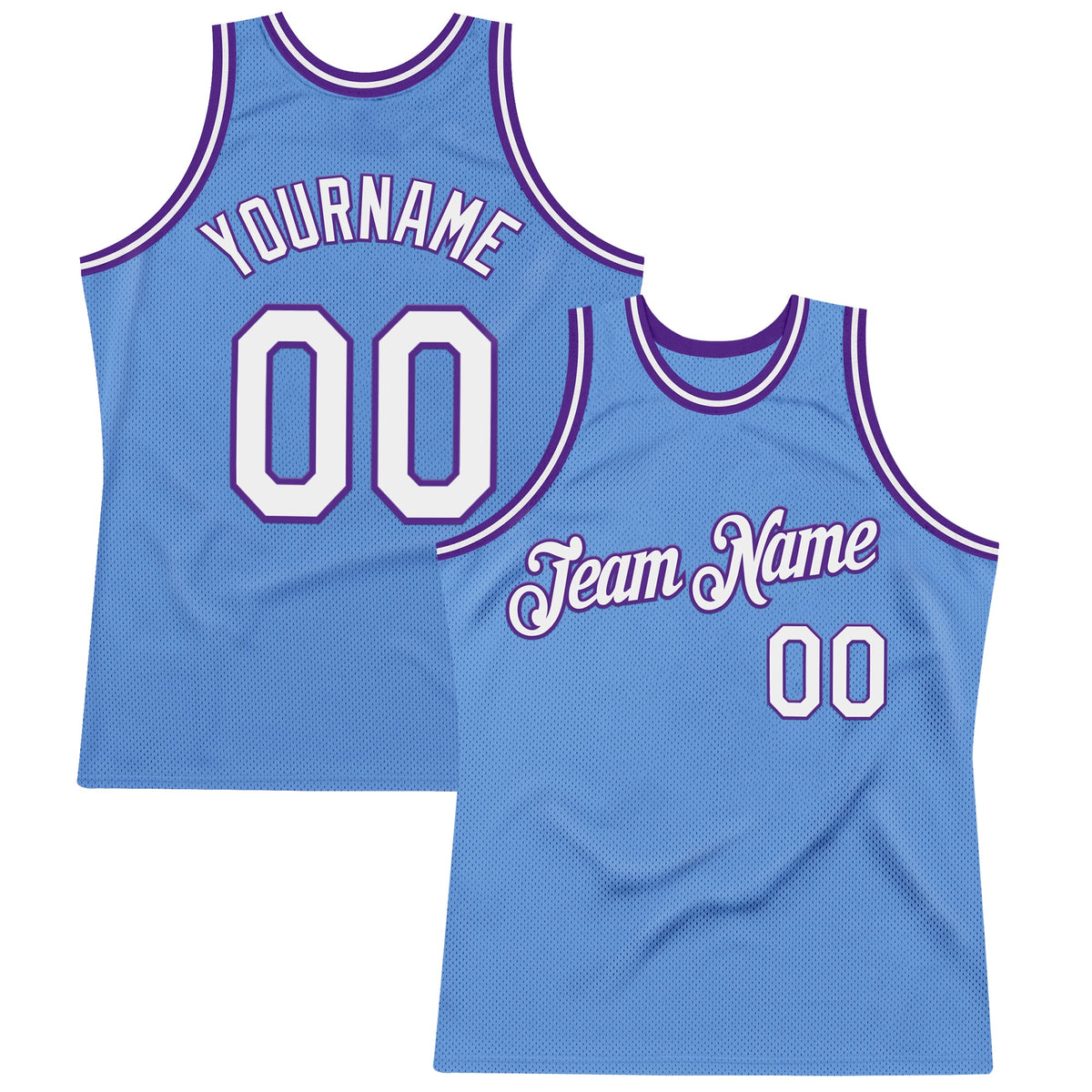 Custom Light Blue White-Purple Authentic Throwback Basketball Jersey