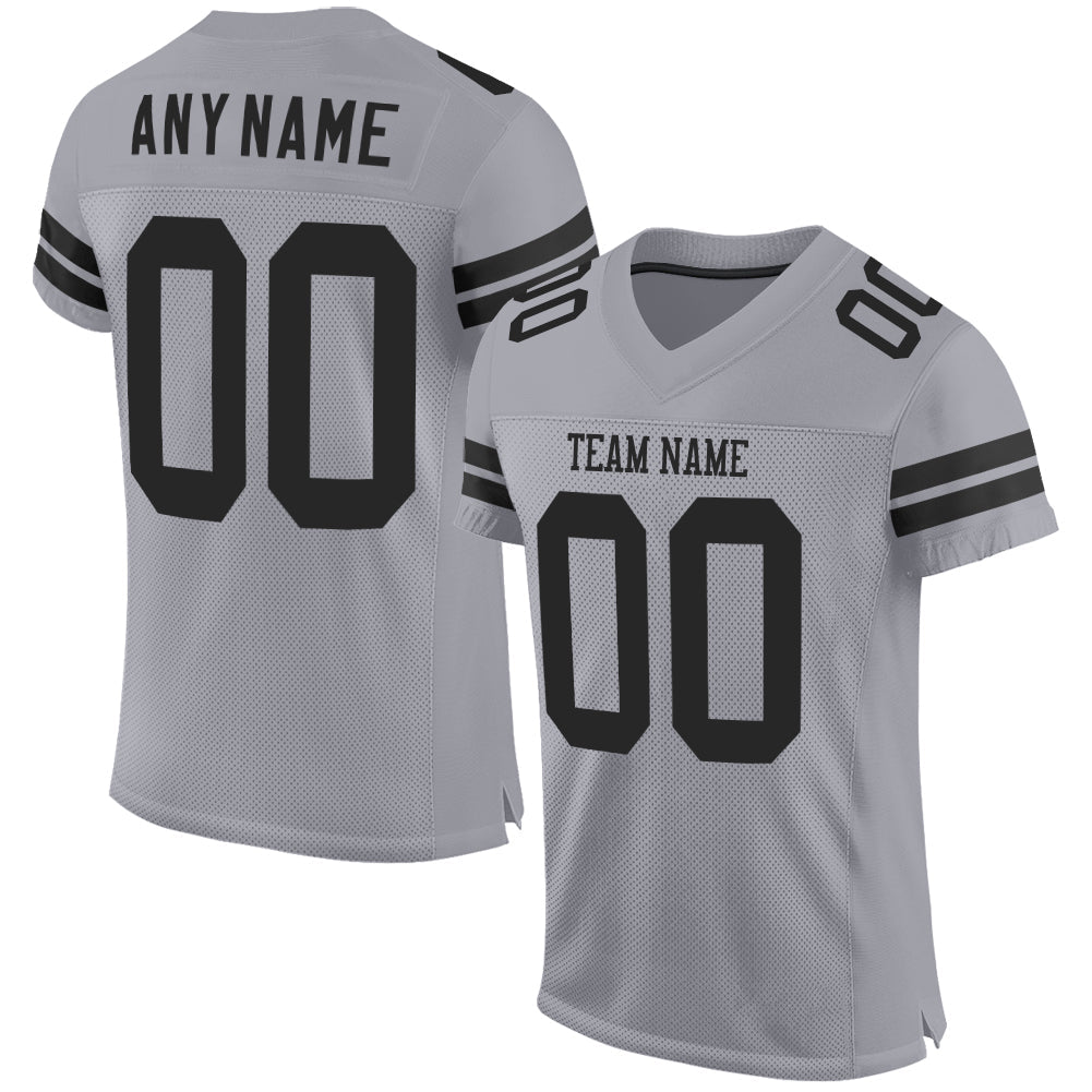 Custom Light Gray Black Mesh Authentic Football Jersey Limited