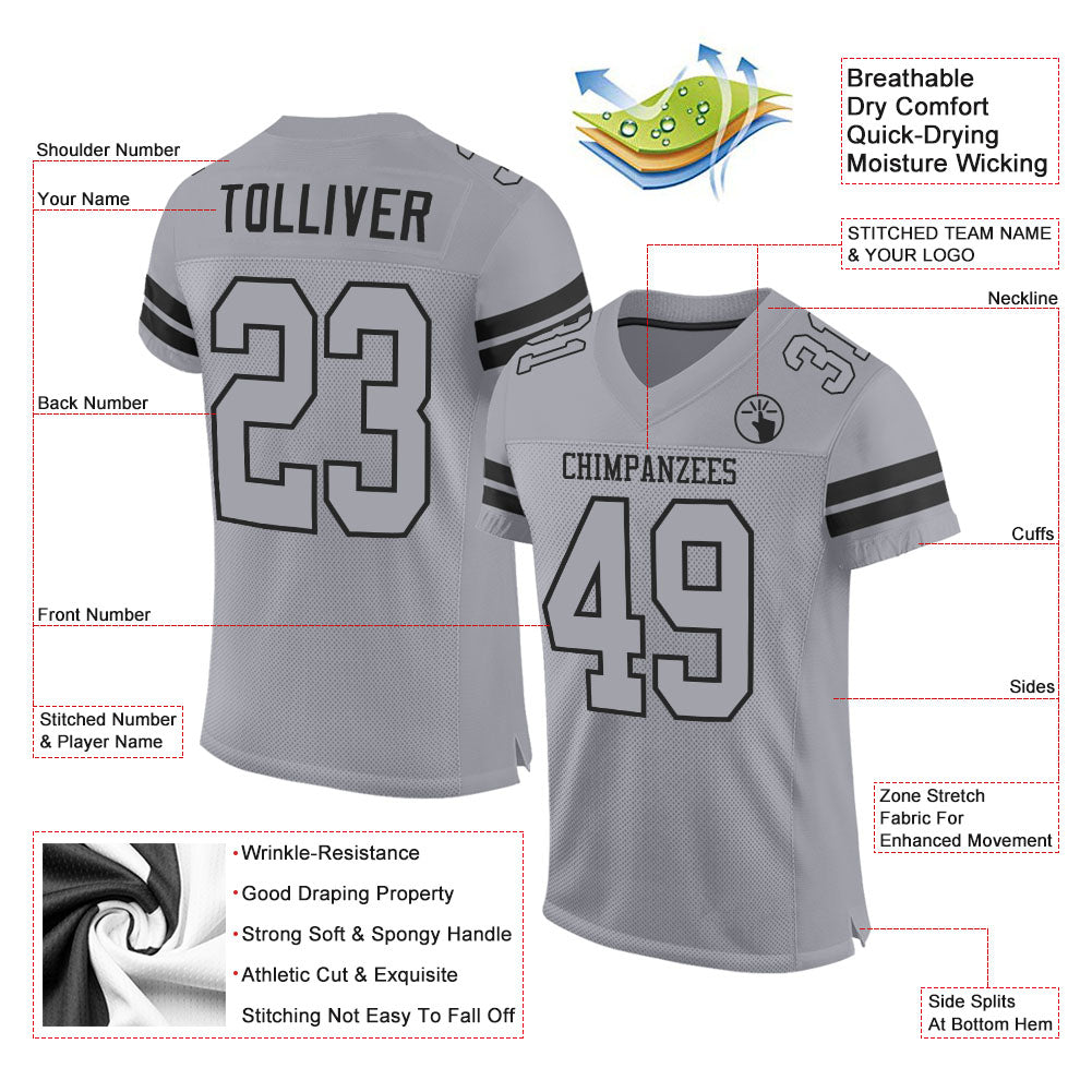 Custom Light Gray Gray-Black Mesh Authentic Football Jersey Limited