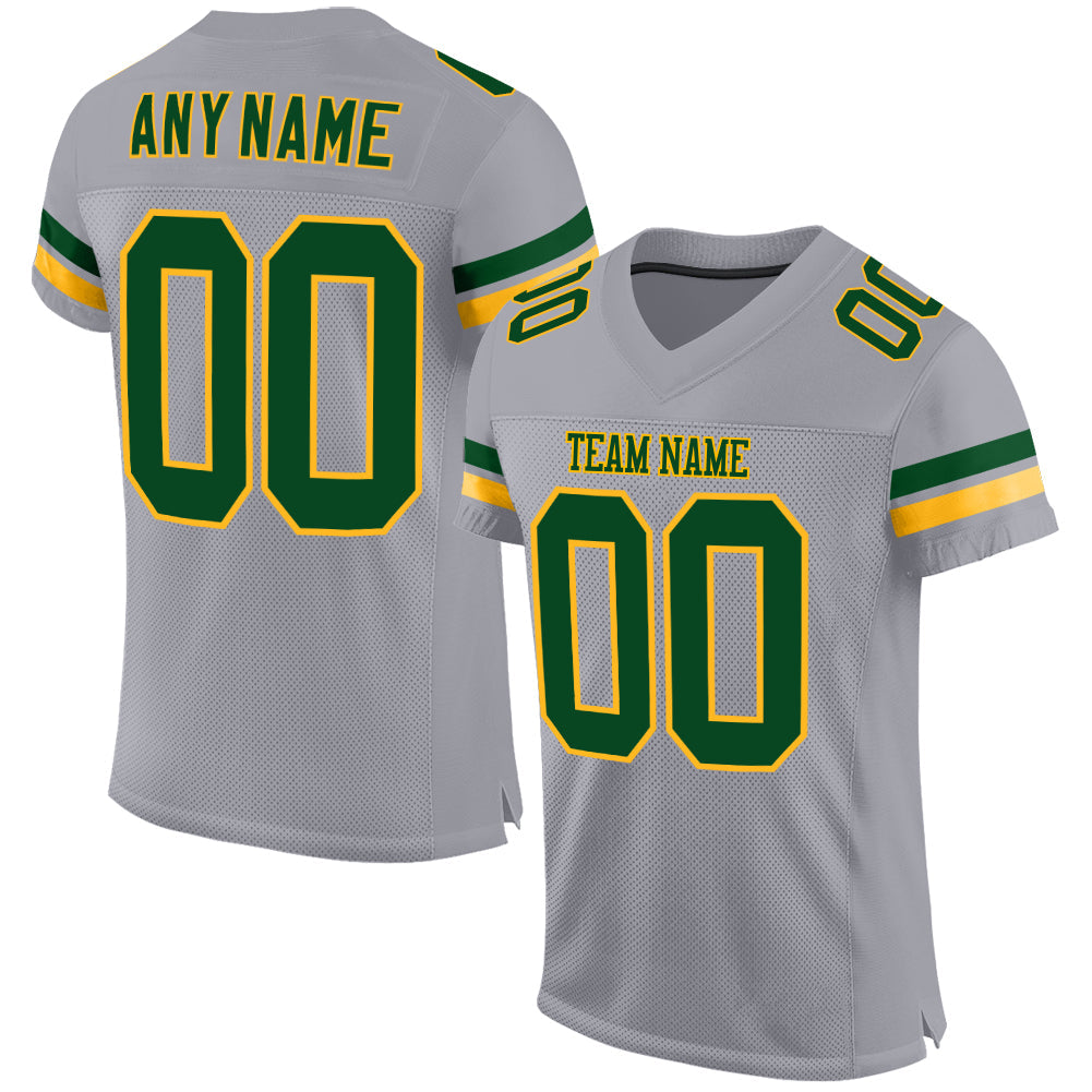 Custom Light Gray Green-Gold Mesh Authentic Football Jersey Limited