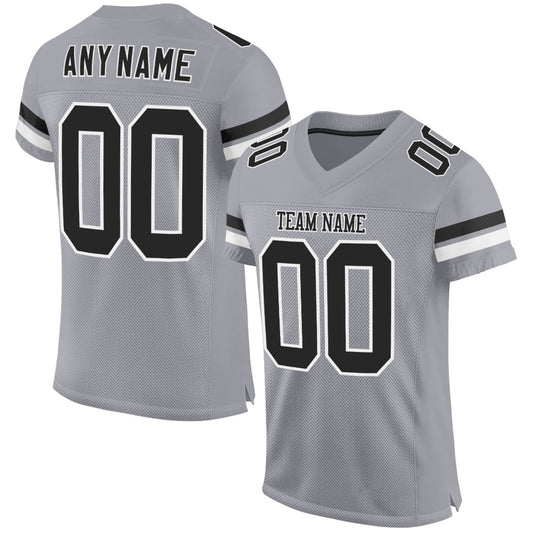 Custom Light Gray Black-White Mesh Authentic Football Jersey Limited