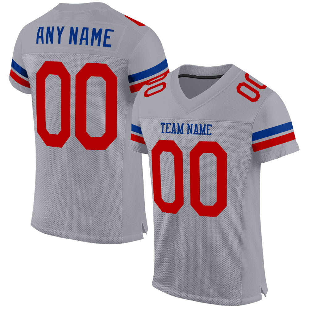 Custom Light Gray Red-Royal Mesh Authentic Football Jersey Limited