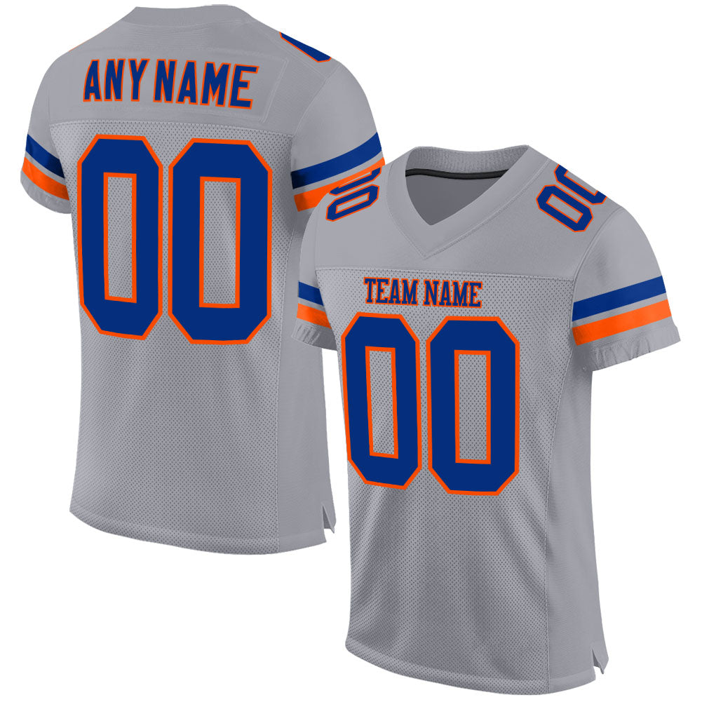 Custom Light Gray Royal-Orange Mesh Authentic Football Jersey Limited