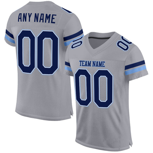Custom Light Gray Navy-Powder Blue Mesh Authentic Football Jersey Limited