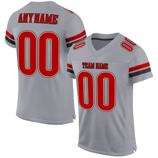 Custom Light Gray Red-Black Mesh Authentic Football Jersey Limited