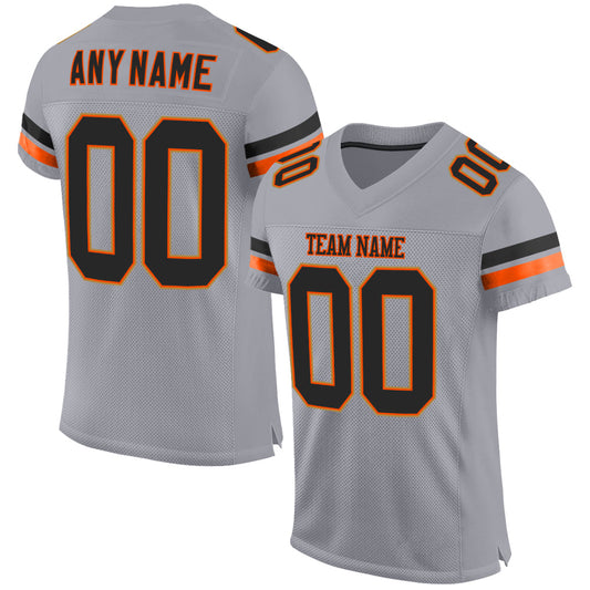 Custom Light Gray Black-Orange Mesh Authentic Football Jersey Limited