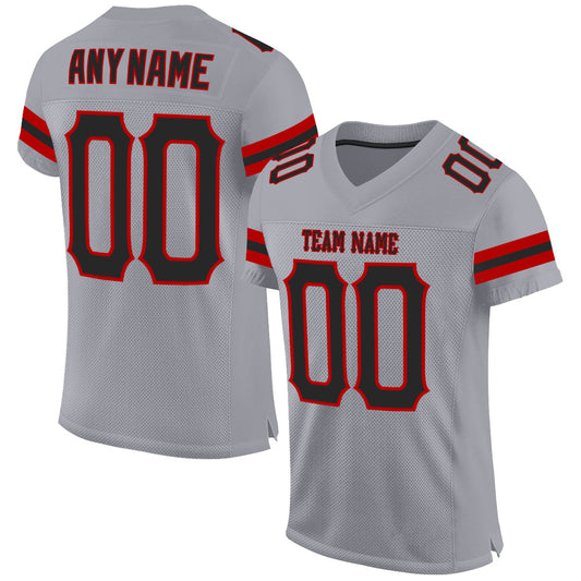 Custom Light Gray Black-Red Mesh Authentic Football Jersey Limited