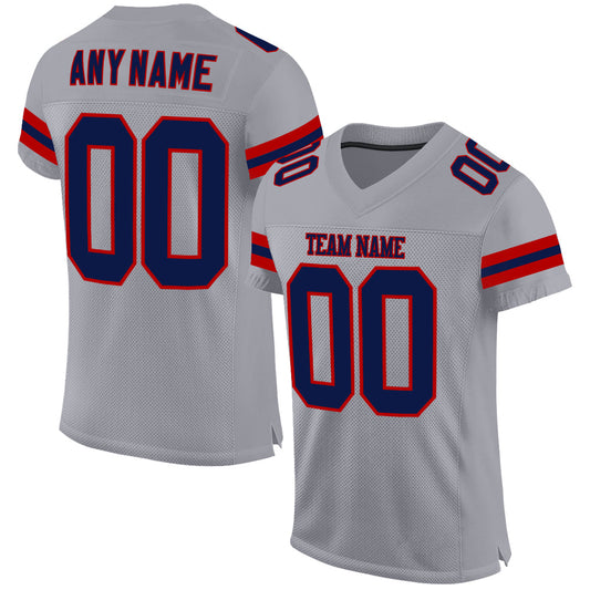 Custom Light Gray Navy-Red Mesh Authentic Football Jersey Limited