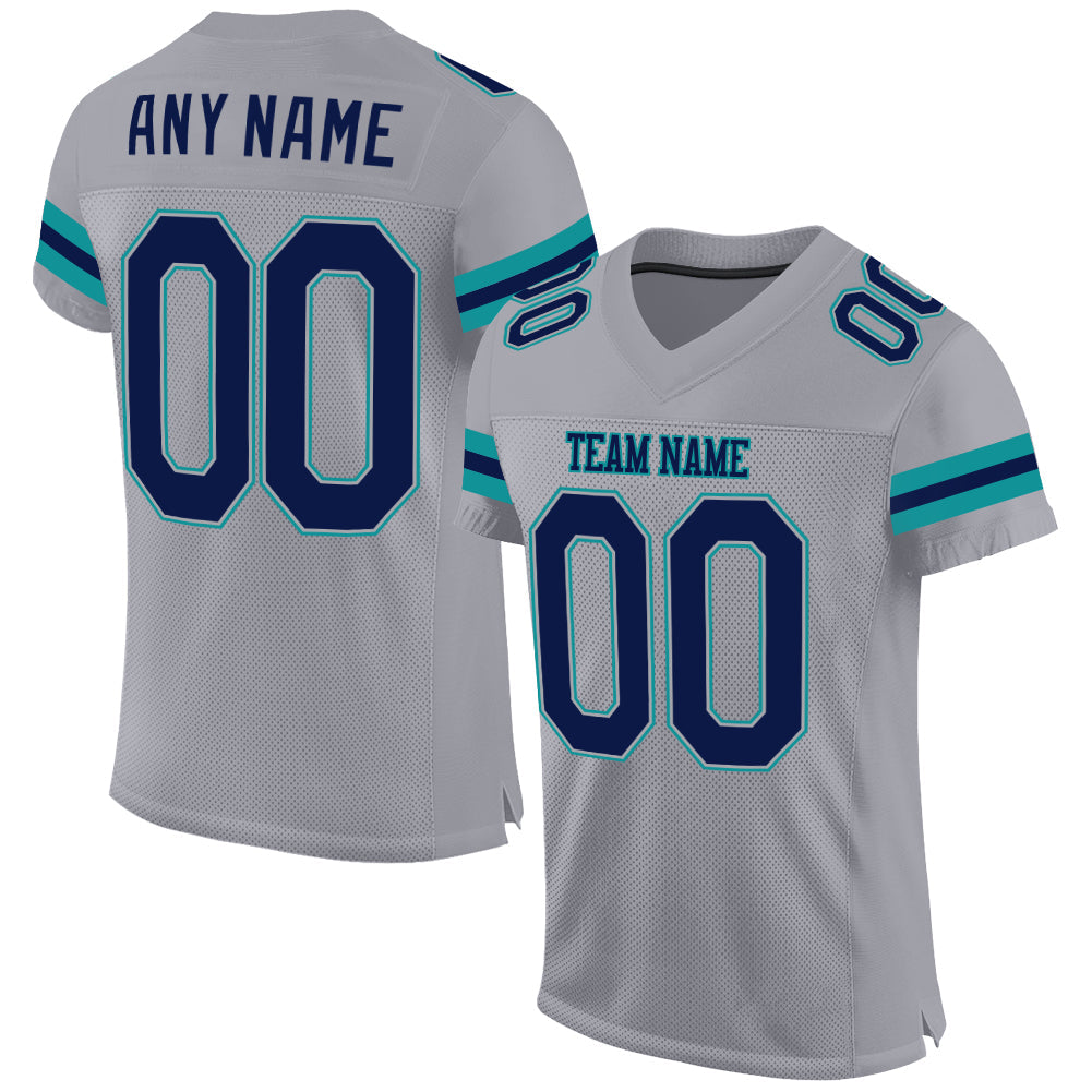 Custom Light Gray Navy-Aqua Mesh Authentic Football Jersey Limited