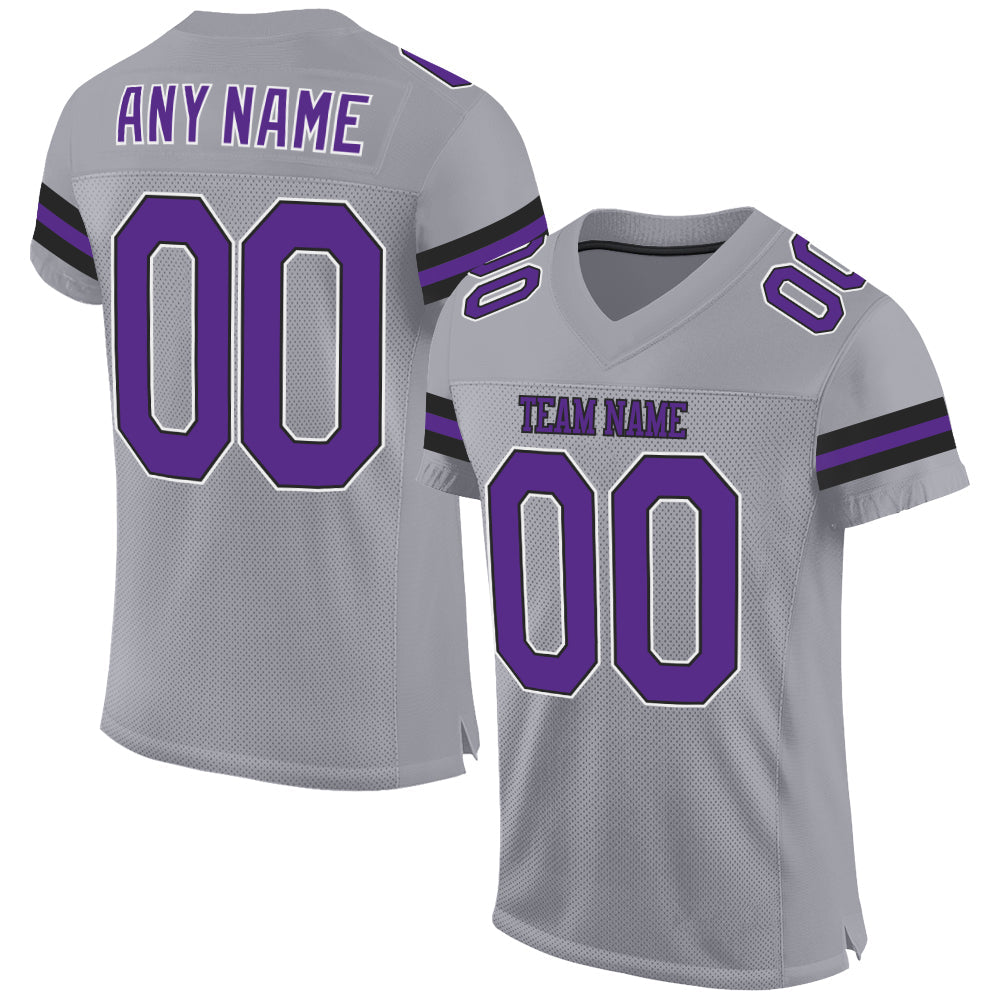 Custom Light Gray Purple-Black Mesh Authentic Football Jersey Limited