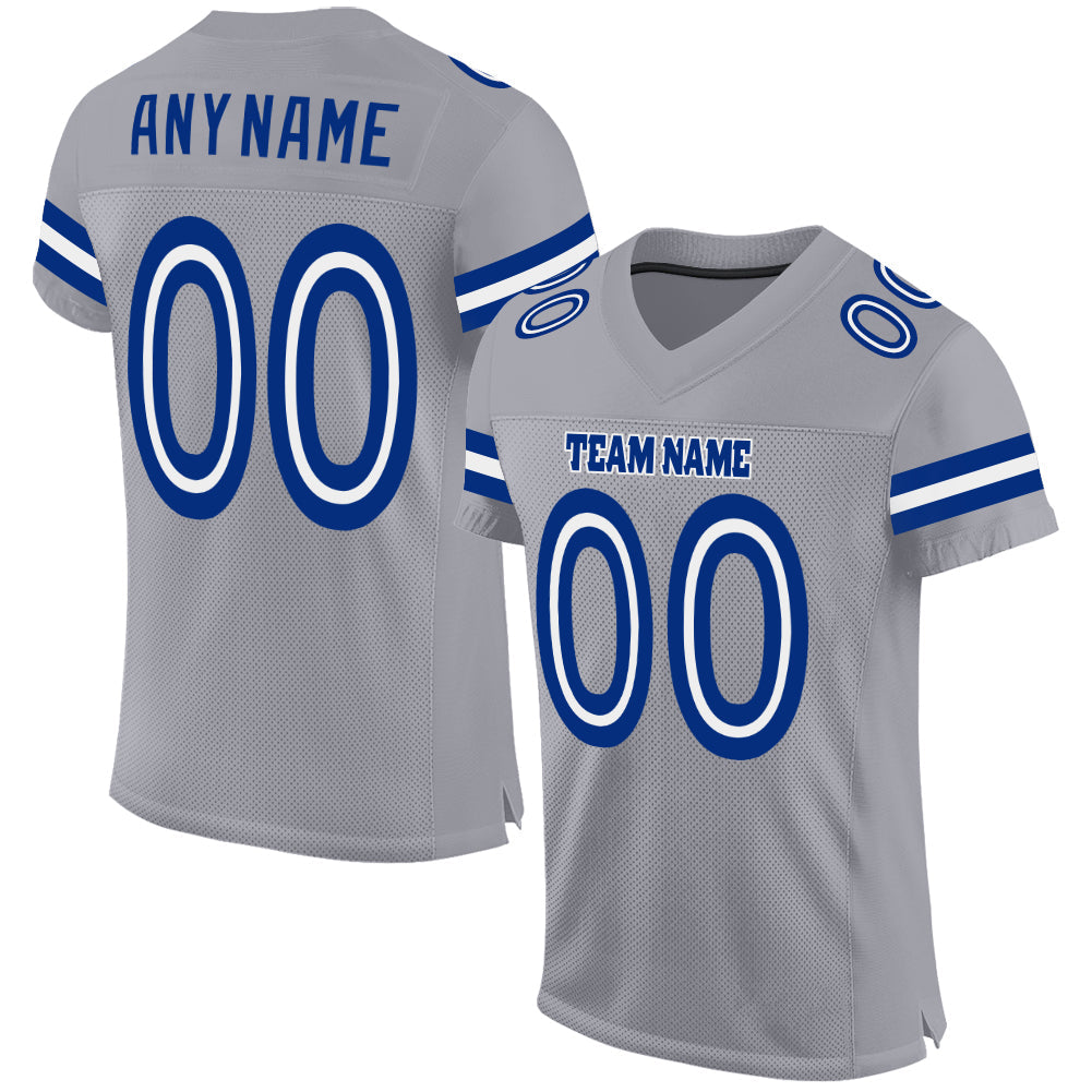 Custom Light Gray White-Royal Mesh Authentic Football Jersey Limited