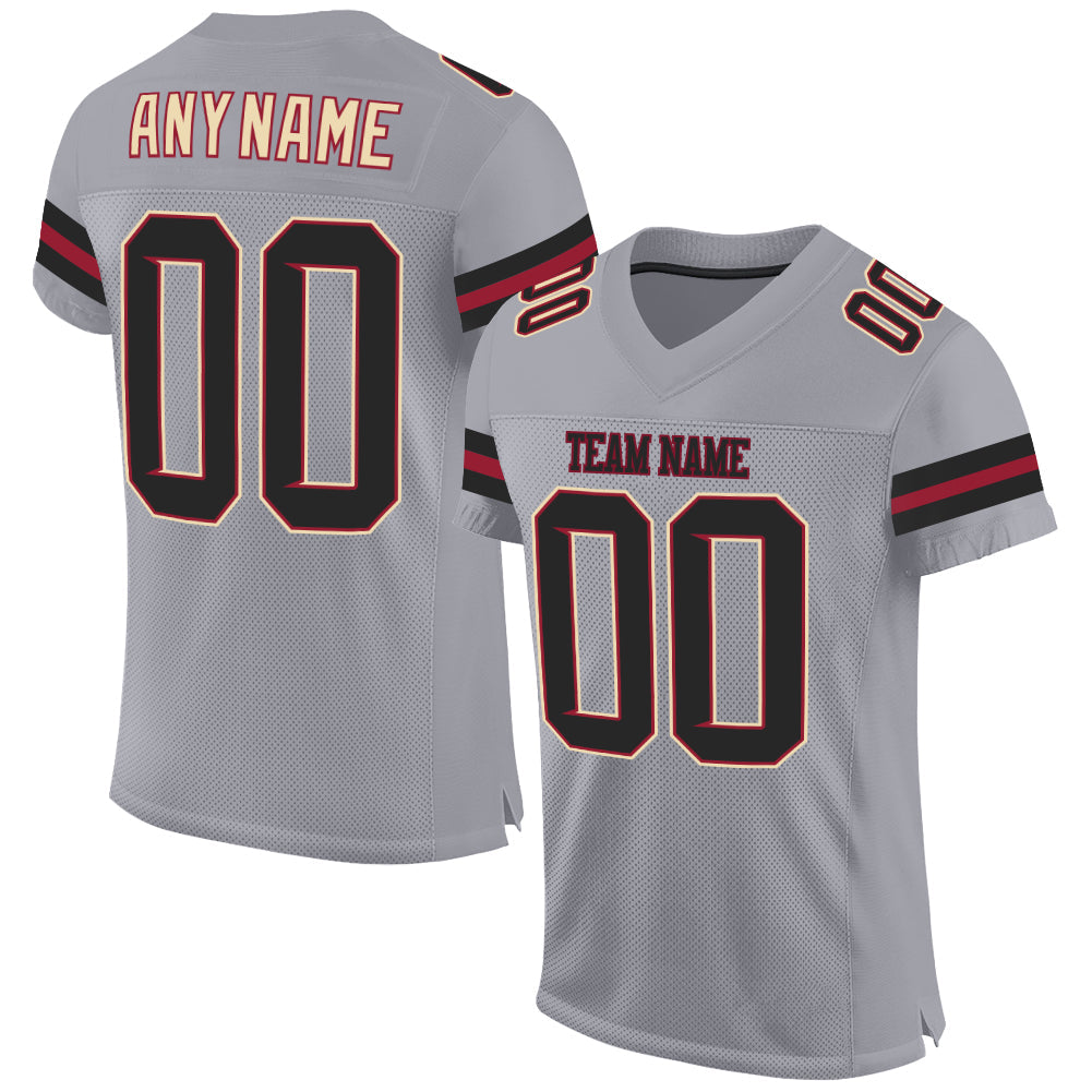 Custom Light Gray Black-Crimson Mesh Authentic Football Jersey Limited