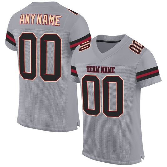 Custom Light Gray Black-Crimson Mesh Authentic Football Jersey Limited