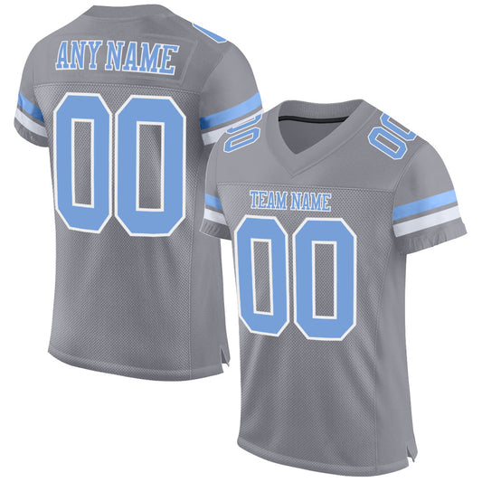 Custom Light Gray Light Blue-White Mesh Authentic Football Jersey Limited