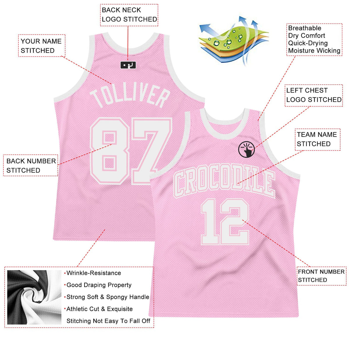 Custom Light Pink White Authentic Throwback Basketball Jersey Limited