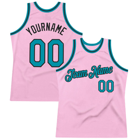 Custom Light Pink Teal-Black Authentic Throwback Basketball Jersey