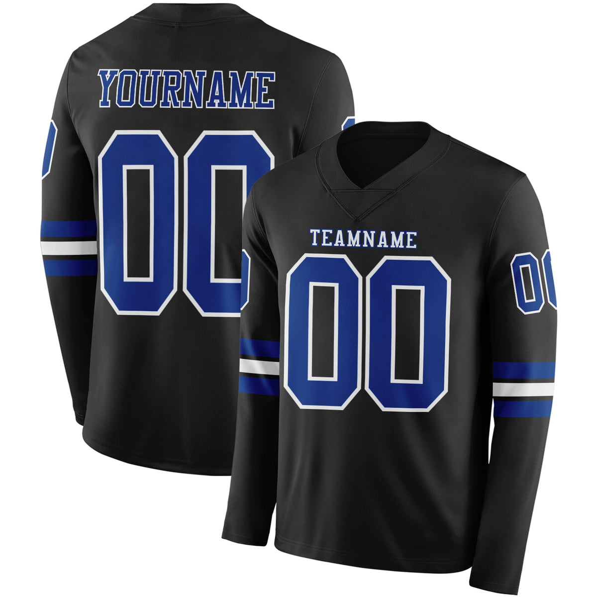 Custom Black Royal-White Long Sleeve Authentic Football Jersey