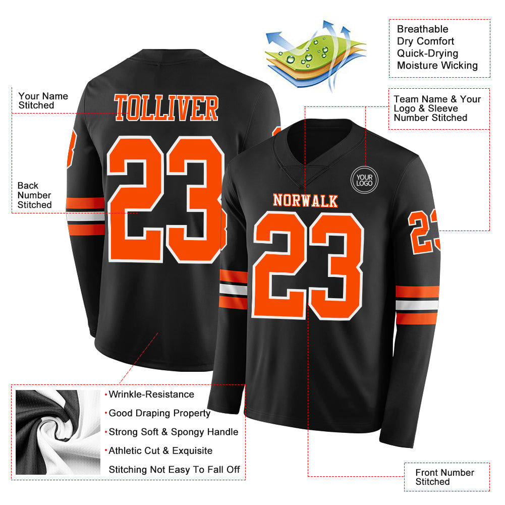 Custom Black Orange-White Long Sleeve Authentic Football Jersey Limited