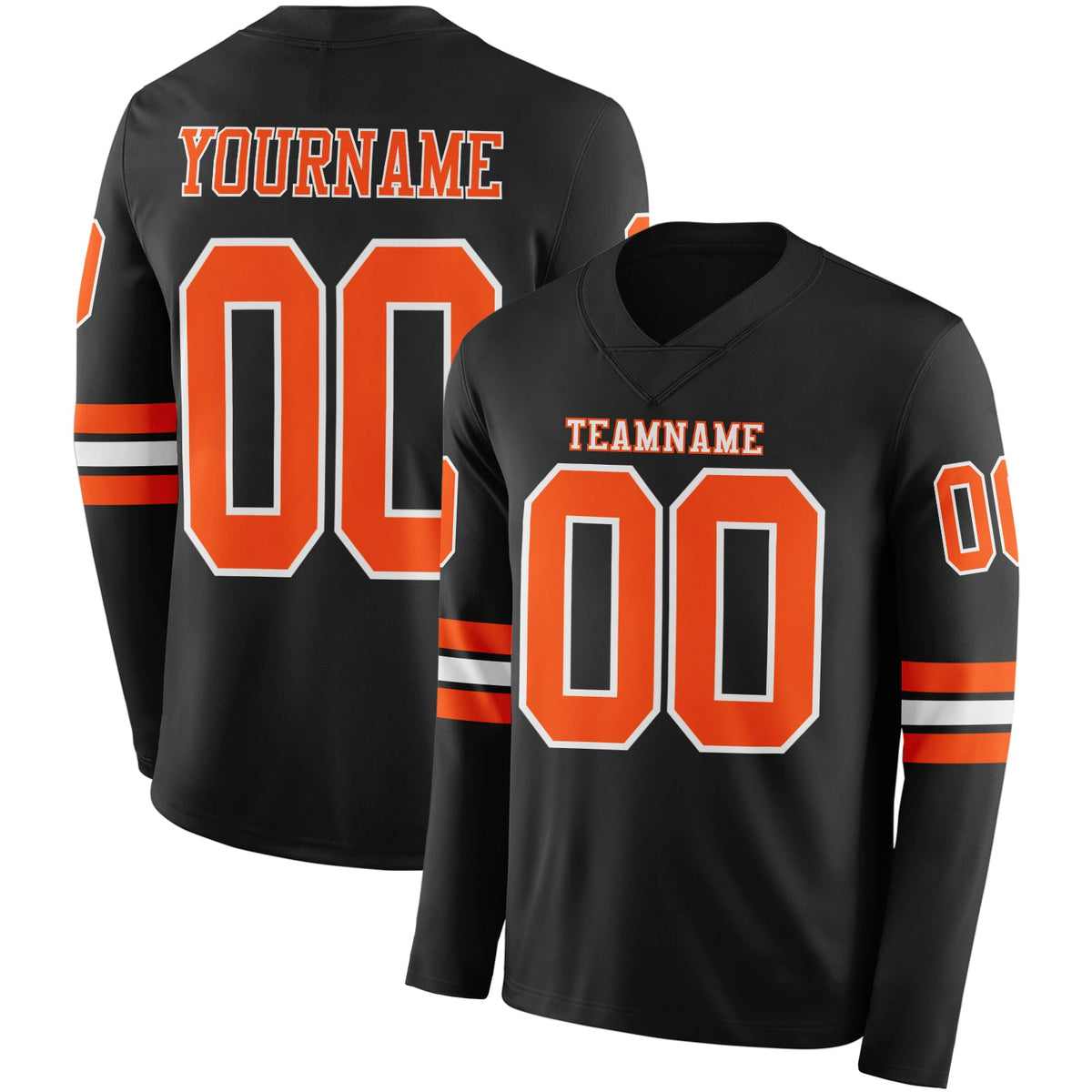 Custom Black Orange-White Long Sleeve Authentic Football Jersey