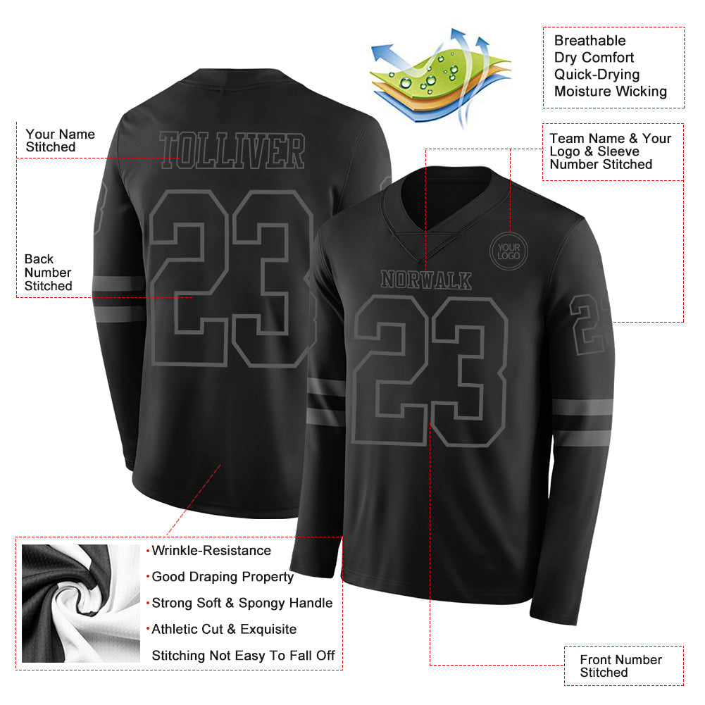 Custom Black Steel Gray Long Sleeve Authentic Football Jersey Limited