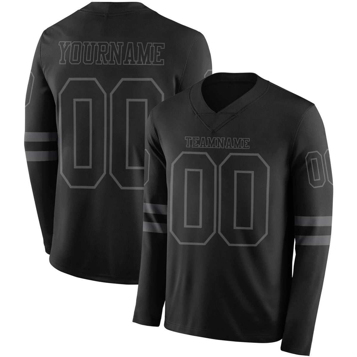 Custom Black Steel Gray Long Sleeve Authentic Football Jersey
