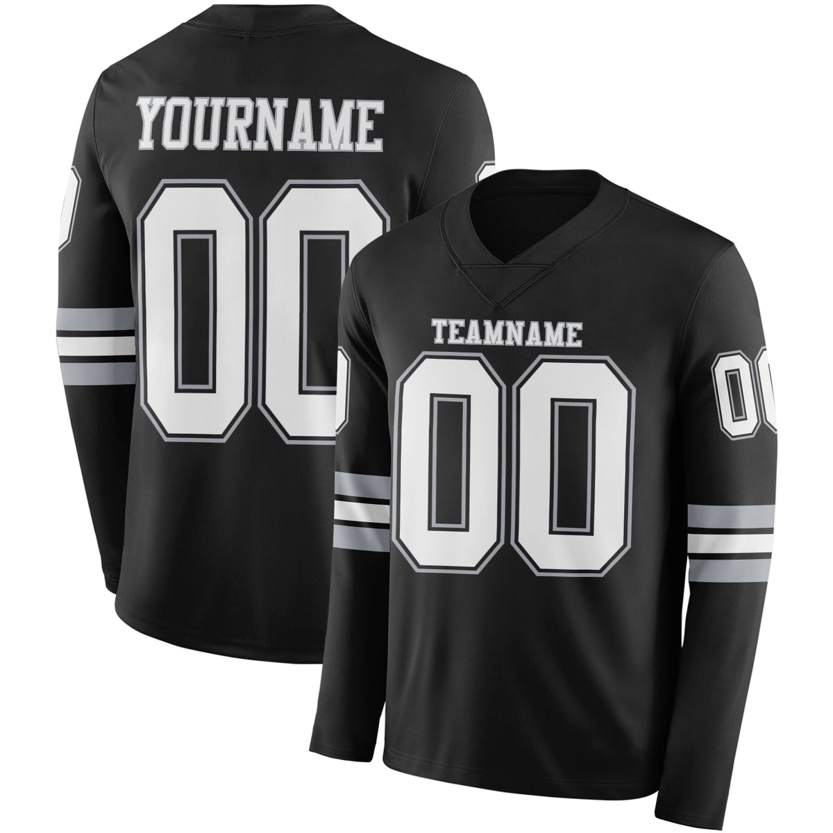 Custom Black White-Gray Long Sleeve Authentic Football Jersey