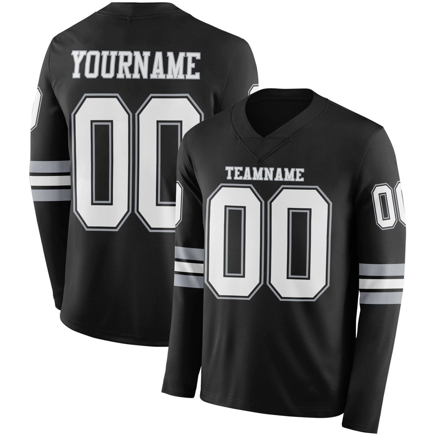 Custom Black White-Gray Long Sleeve Authentic Football Jersey