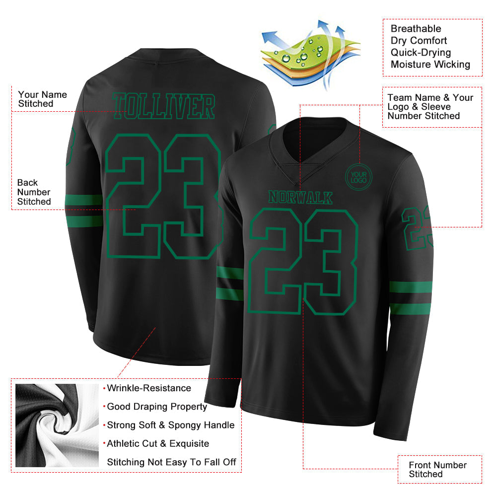 Custom Black Kelly Green Long Sleeve Authentic Football Jersey Limited