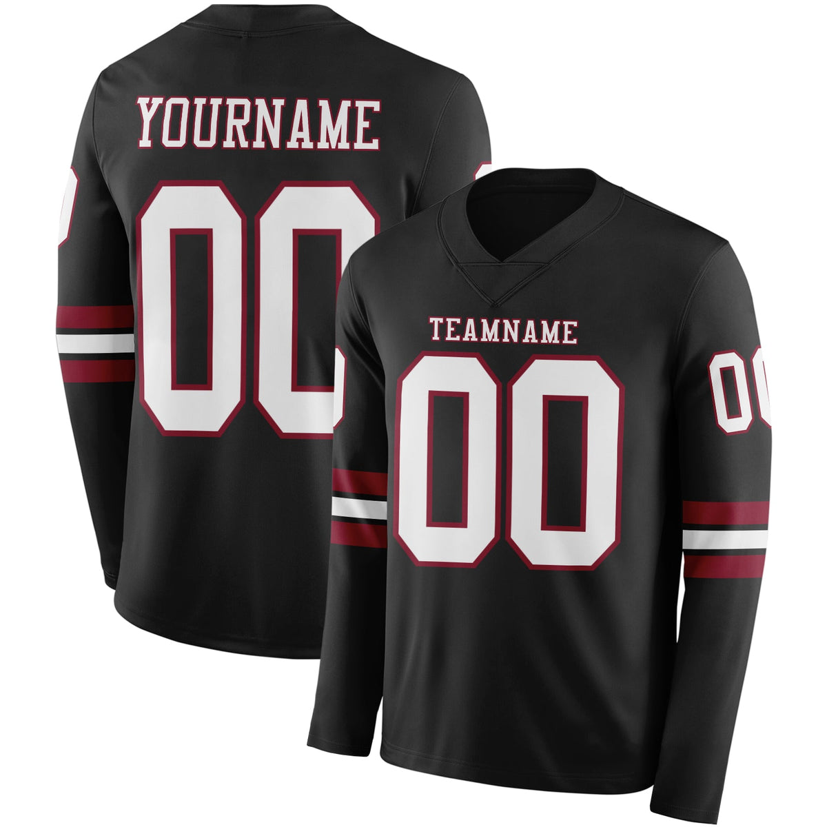 Custom Black White-Crimson Long Sleeve Authentic Football Jersey