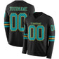 Custom Black Teal-Old Gold Long Sleeve Authentic Football Jersey