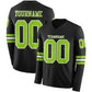 Custom Black Neon Green-White Long Sleeve Authentic Football Jersey