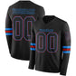 Custom Black Powder Blue-Red Long Sleeve Authentic Football Jersey
