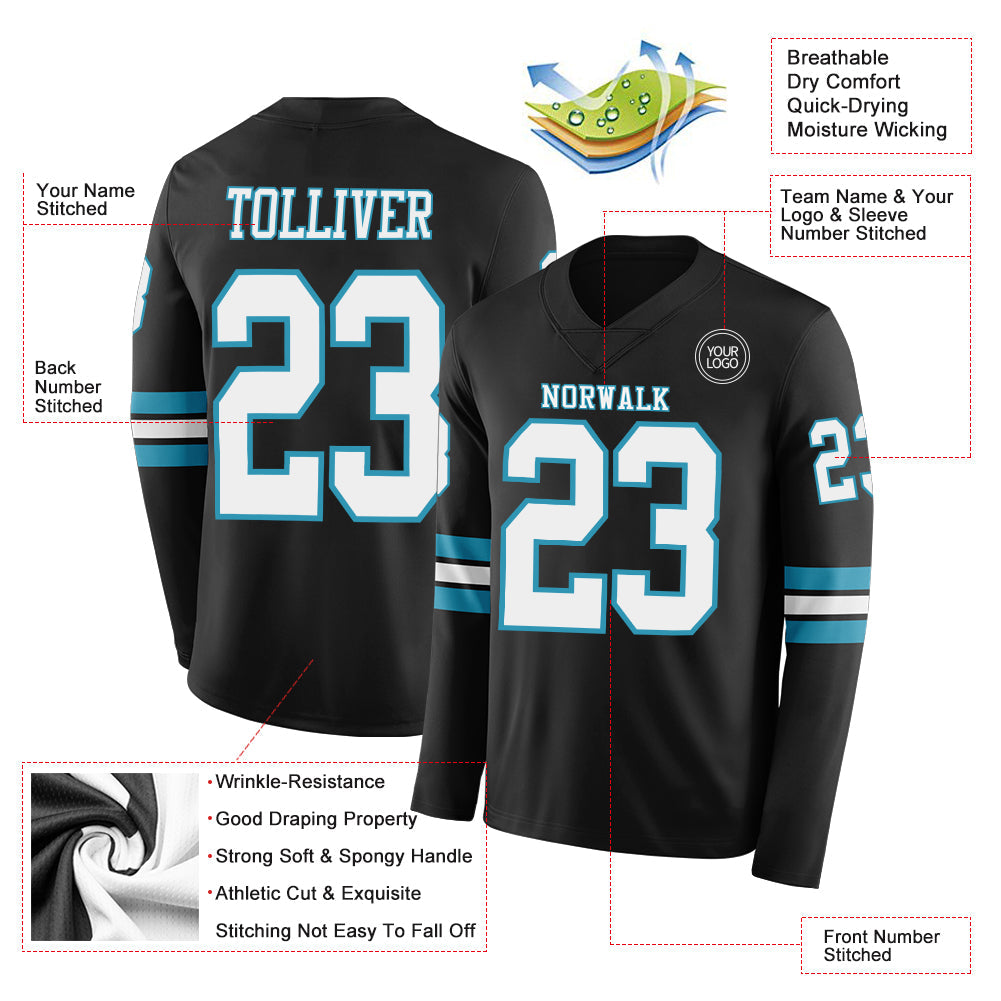 Custom Black White-Panther Blue Long Sleeve Authentic Football Jersey Limited