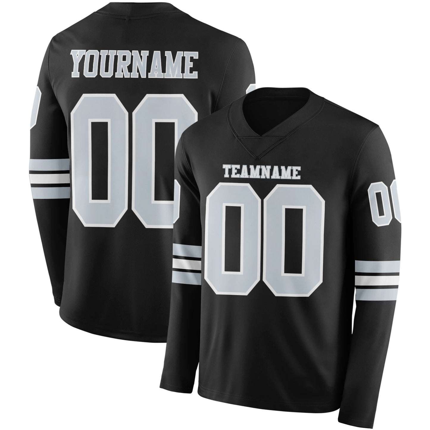 Custom Black Silver-White Long Sleeve Authentic Football Jersey