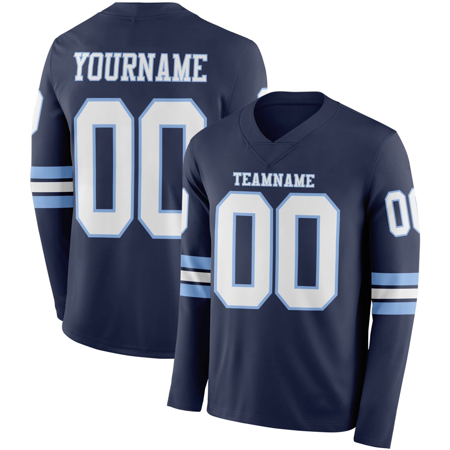 Custom Navy White-Light Blue Long Sleeve Authentic Football Jersey