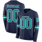 Custom Navy Teal-White Long Sleeve Authentic Football Jersey